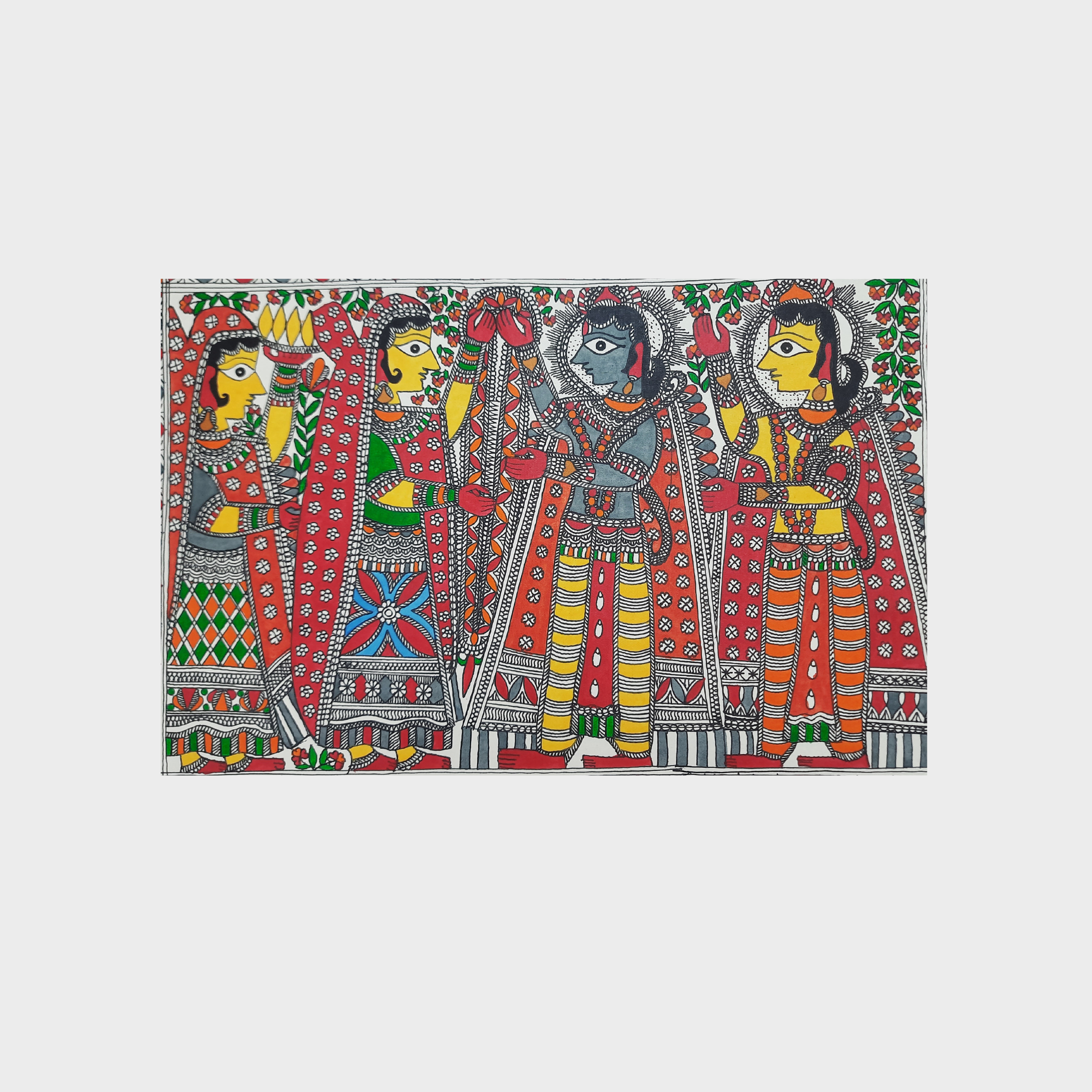 Hand Painted Traditional Ram Sita Swayamvar / Jaymal Madhubani Painting