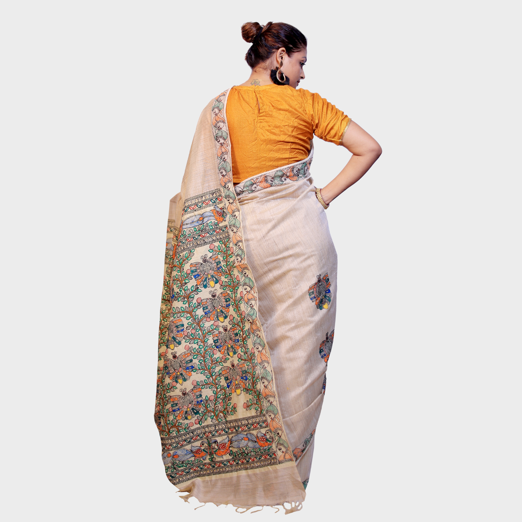 Hand Painted Madhubani Saree with Fascinated Butterfly Design