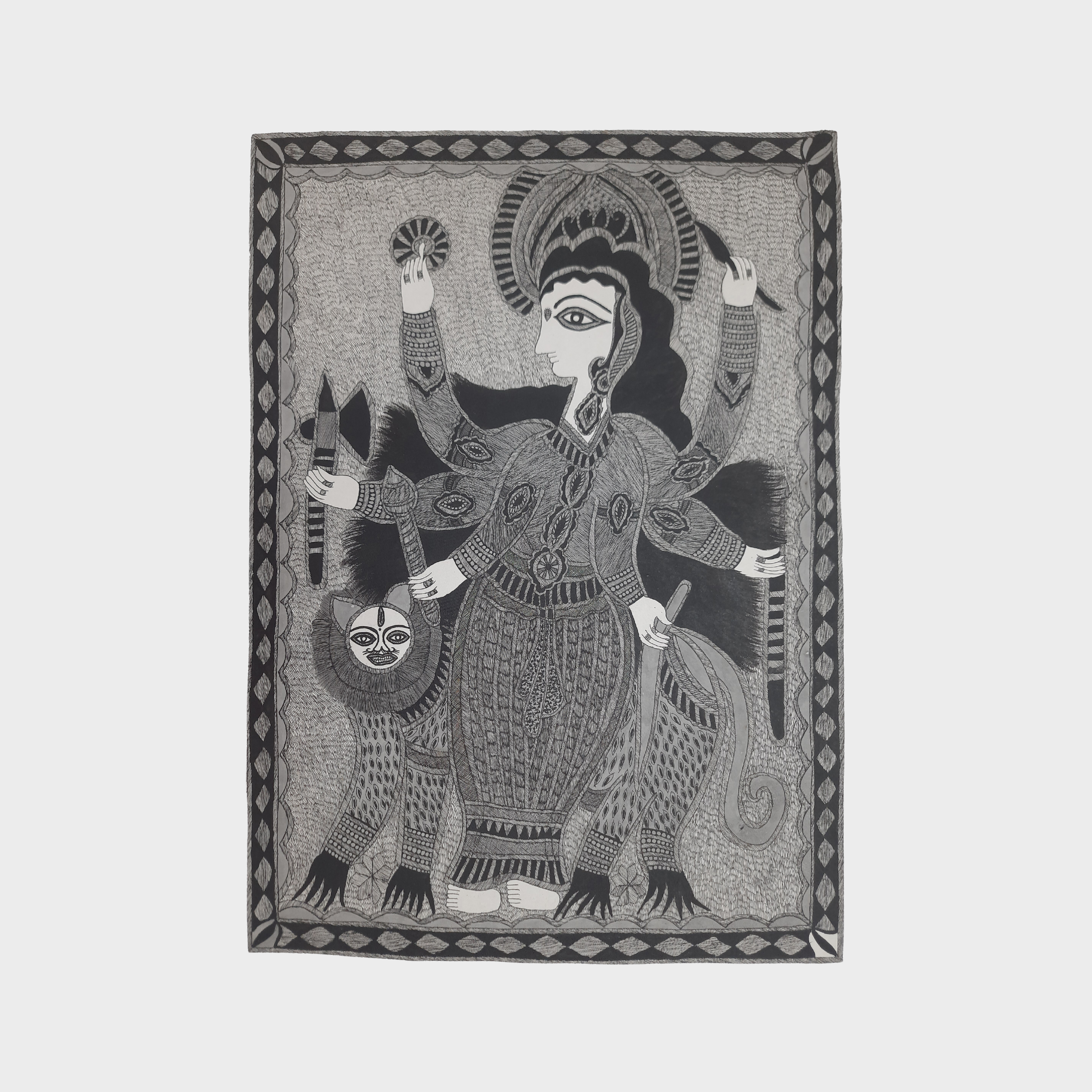 Hand Painted Goddess Durga Madhubani Painting