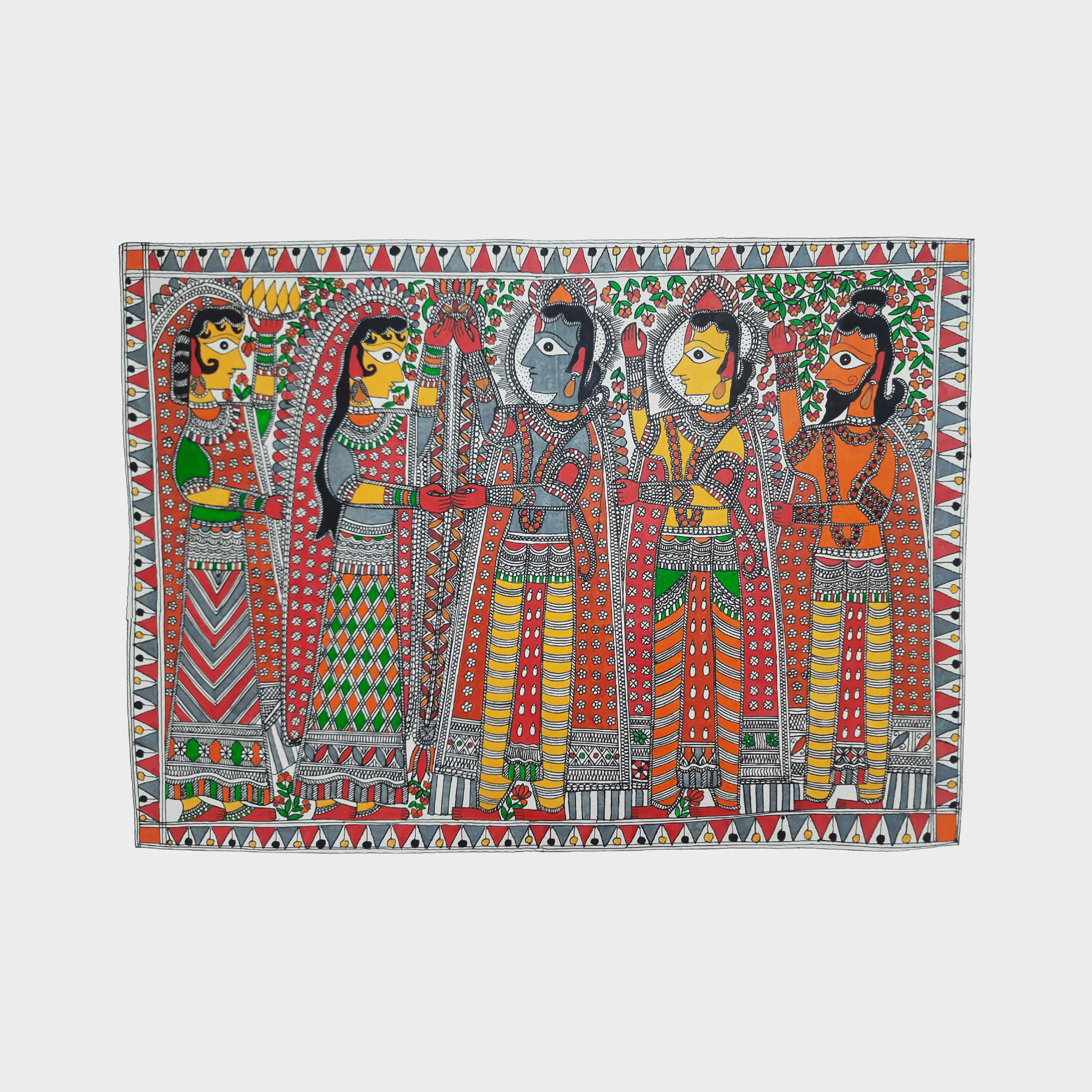 Hand Painted Traditional Ram Sita Swayamvar / Jaymal Madhubani Painting