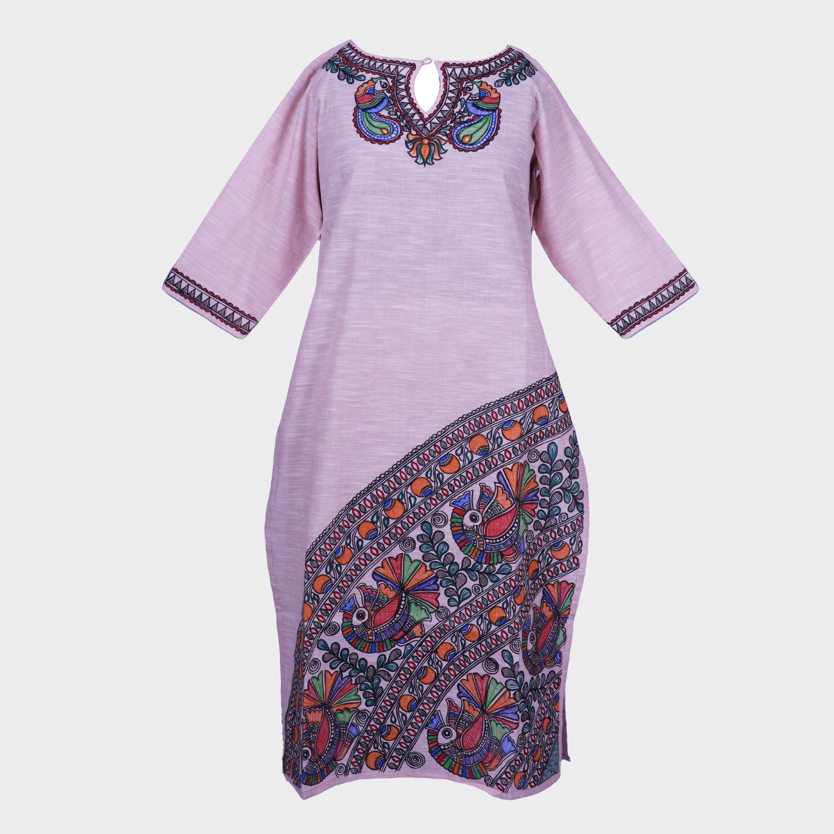 Grey handloom hand painted sunflower kurti with trousers - SHADES OF  FAASHION - 3270903